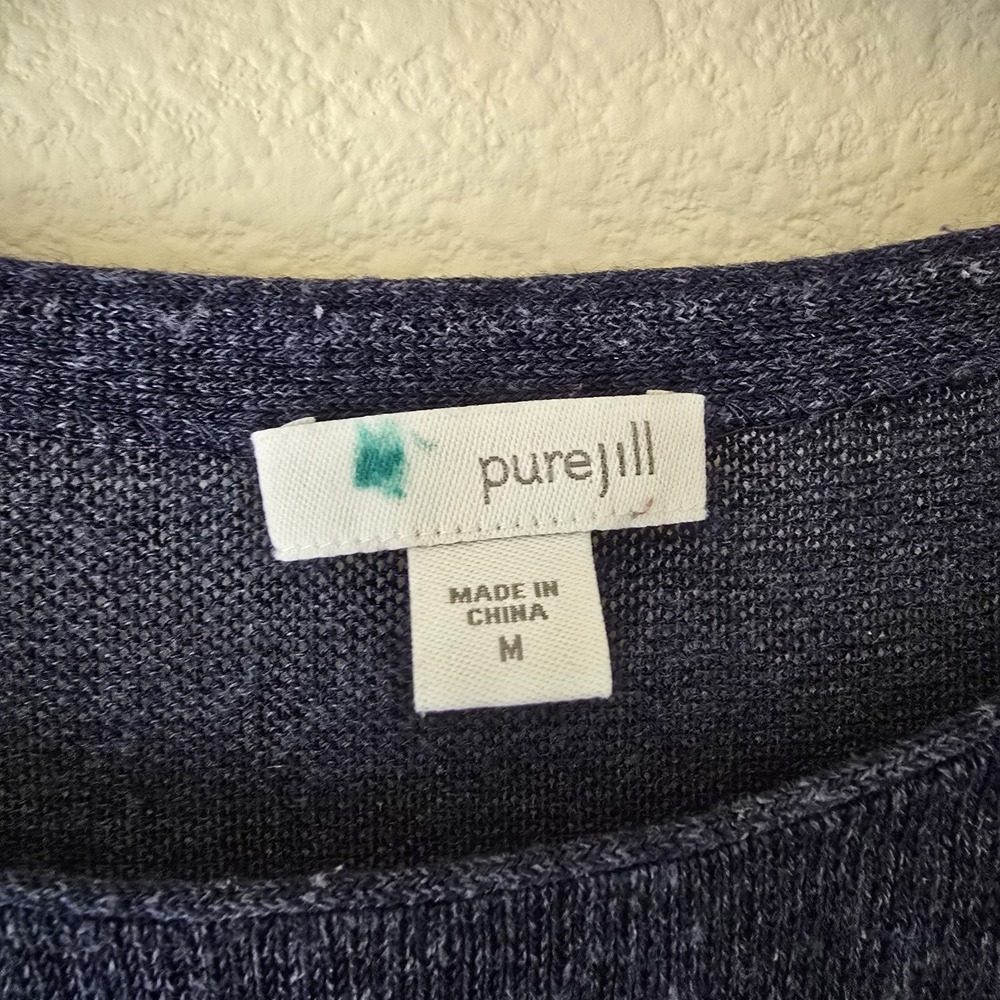 J.Jill Purejill Women's Navy Linen Blend Tunic Knit Top Lagenlook Coastal Sz Med - Picture 2 of 7